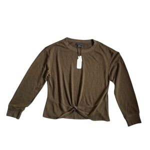 Sanctuary Women's Knotted Knit Lightweight Sweater Olive Oil Size: XL